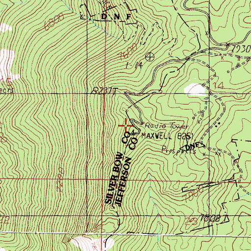 Topographic Map of KQUY-FM (Butte), MT