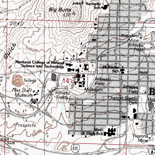 Topographic Map of KMSM-FM (Butte), MT
