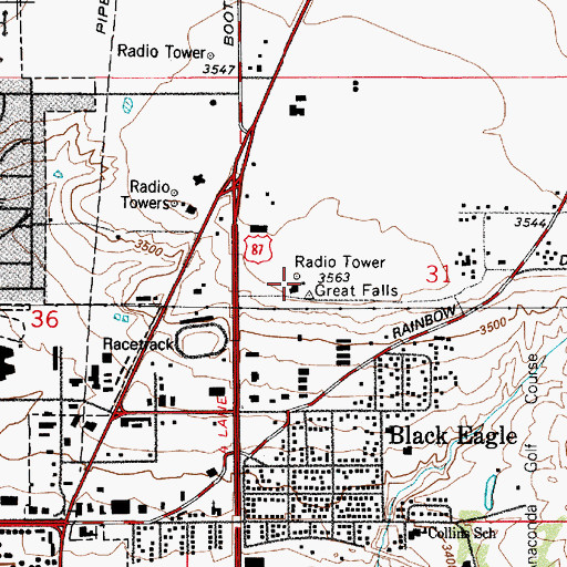 Topographic Map of KQDI-FM (Great Falls), MT