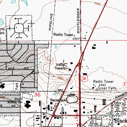 Topographic Map of KMON-FM (Great Falls), MT