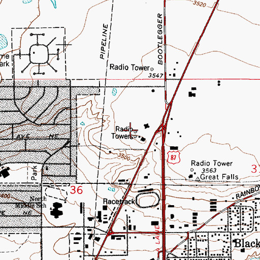 Topographic Map of KFBB-TV (Great Falls), MT