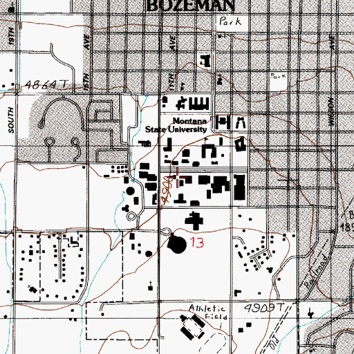 Topographic Map of Montana State University, MT