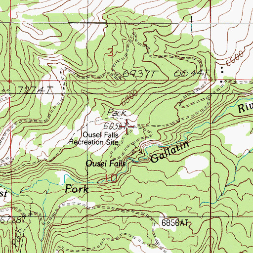 Topographic Map of Ousel Falls Recreation Site, MT