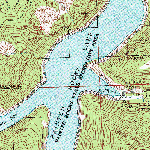 Topographic Map of Painted Rocks Lake, MT