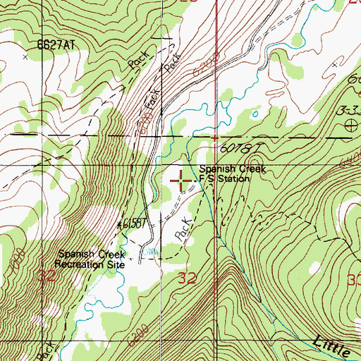 Topographic Map of Spanish Creek Forest Service Station, MT