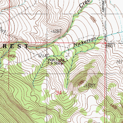 Topographic Map of Wall Creek Forest Service Station, MT