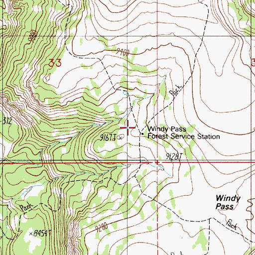 Topographic Map of Windy Pass Forest Service Station, MT