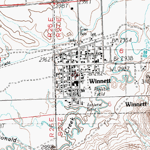 Topographic Map of Winnett, MT