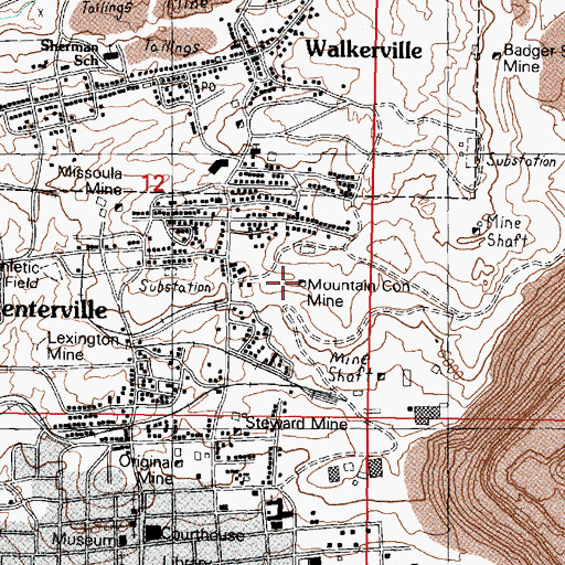 Topographic Map of Mountain Con Mine, MT