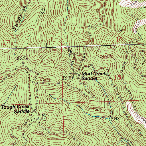 Topographic Map of Mud Creek Saddle, MT
