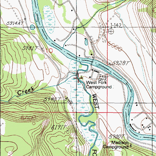Topographic Map of West Fork Campground, MT