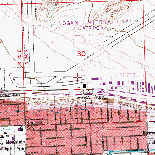 Topographic Map of Billings Logan International Airport, MT