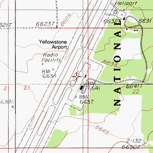 Topographic Map of Yellowstone Airport, MT