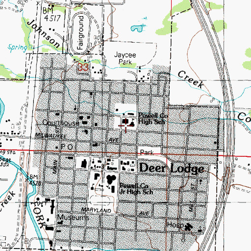 Topographic Map of Powell County High School, MT