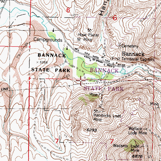Topographic Map of Bannack State Park, MT