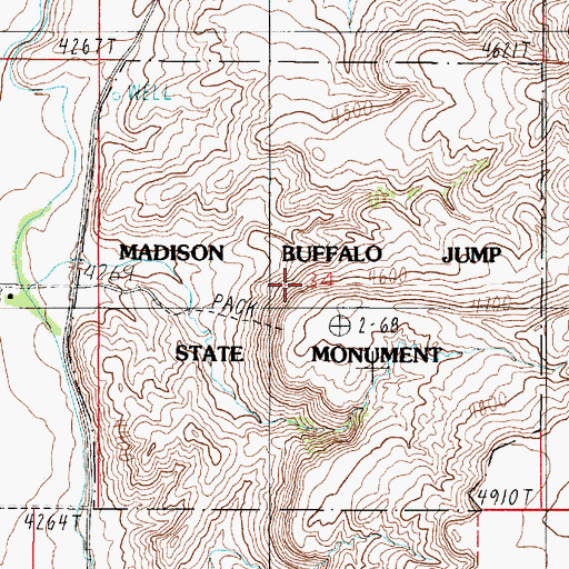 Topographic Map of Madison Buffalo Jump State Monument, MT