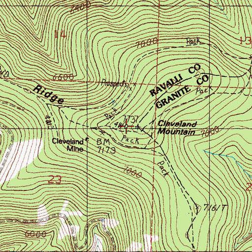 Topographic Map of Cleveland Mountain, MT