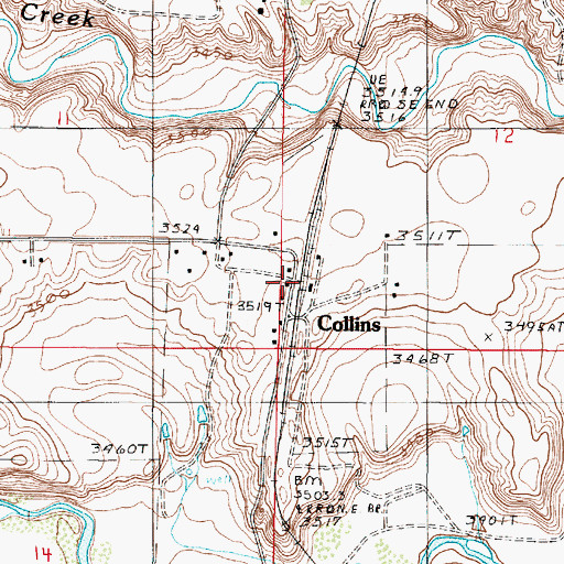 Topographic Map of Collins, MT