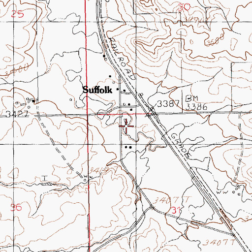 Topographic Map of Suffolk, MT