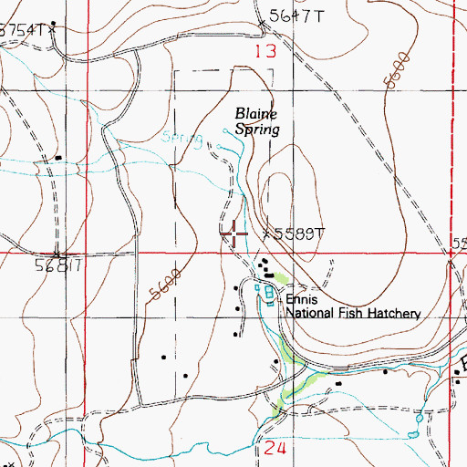 Topographic Map of Ennis National Fish Hatchery, MT