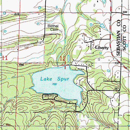 Topographic Map of Lake Spur Dam, AR