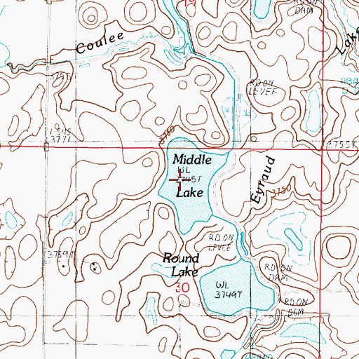 Topographic Map of Middle Lake, MT