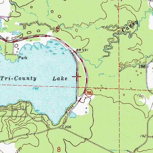Topographic Map of Tri-County Lake Dam, AR