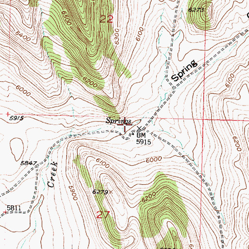 Topographic Map of 09S11W27ABBD01 Spring, MT