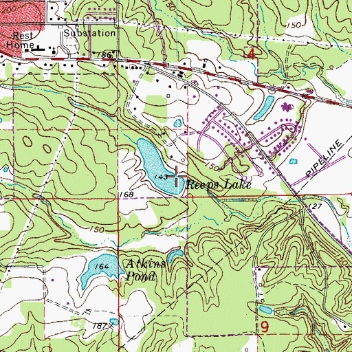 Topographic Map of Reeps Lake Dam, AR