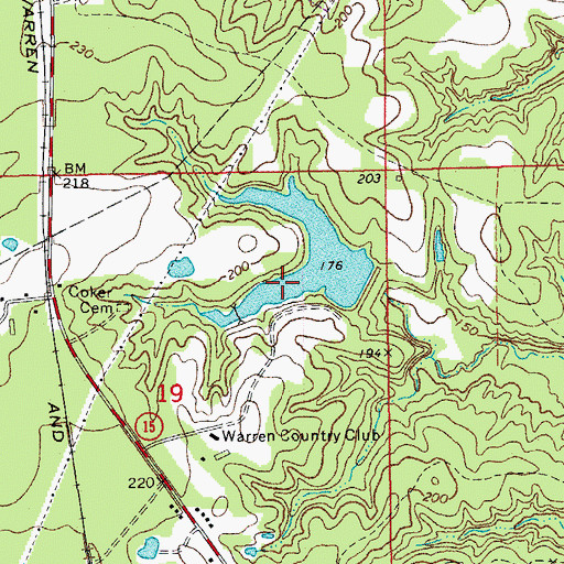 Topographic Map of Warren Country Club Lake, AR