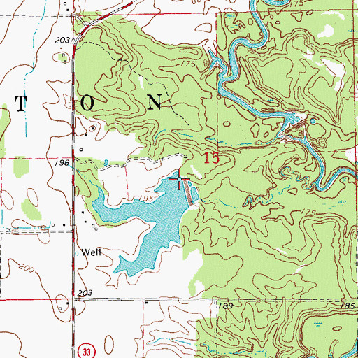 Topographic Map of Shook Reservoir Dam, AR