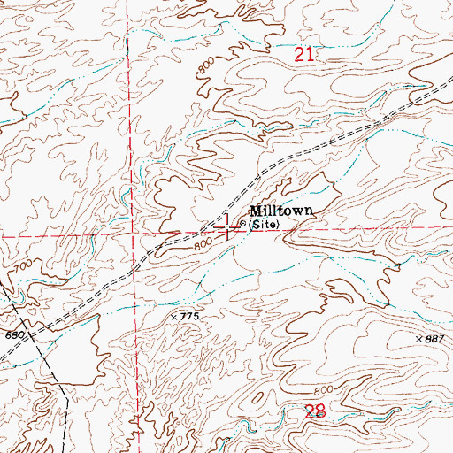 Topographic Map of Milltown, AZ