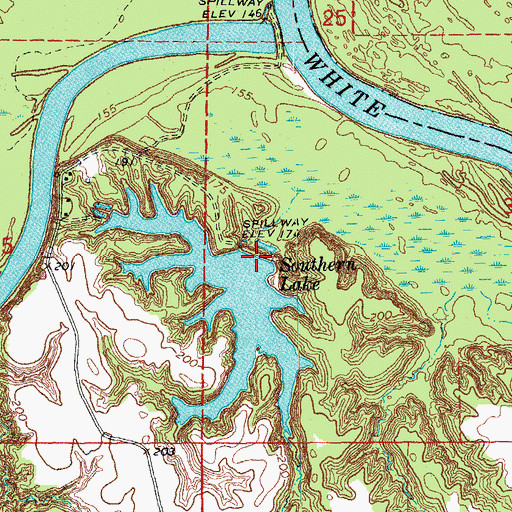 Topographic Map of Southern Lake Dam, AR