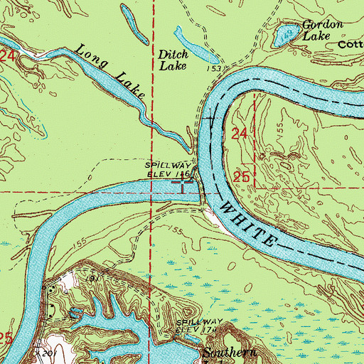 Topographic Map of Stinking Bay Dam, AR