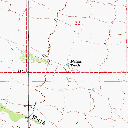 Topographic Map of Milpa Tank, AZ