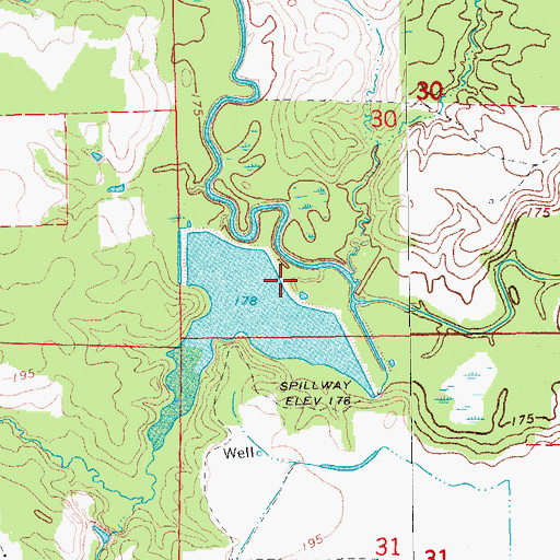 Topographic Map of Hall Lake Dam, AR