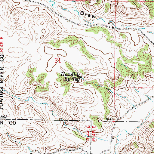 Topographic Map of 07S45E31DBDA01 Spring, MT