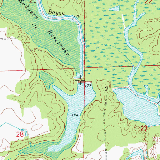 Topographic Map of Rodgers Lake Number Two Dam, AR