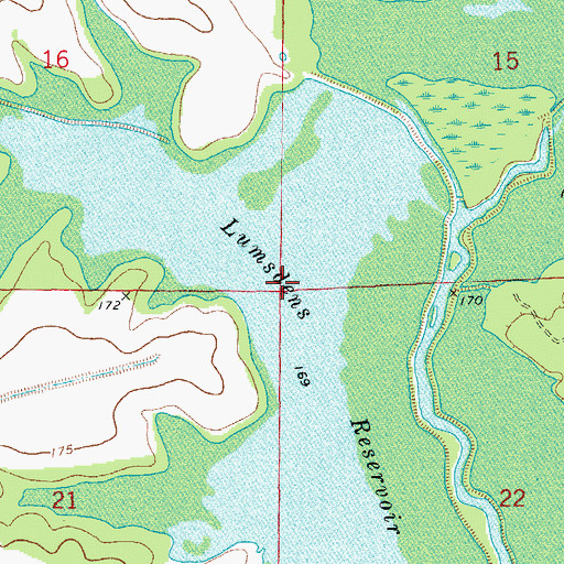 Topographic Map of Lumsdens Reservoir Dam, AR