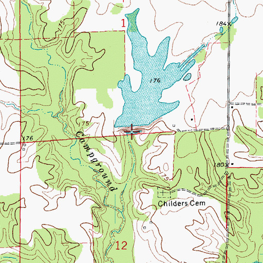 Topographic Map of Childers Lake Dam, AR