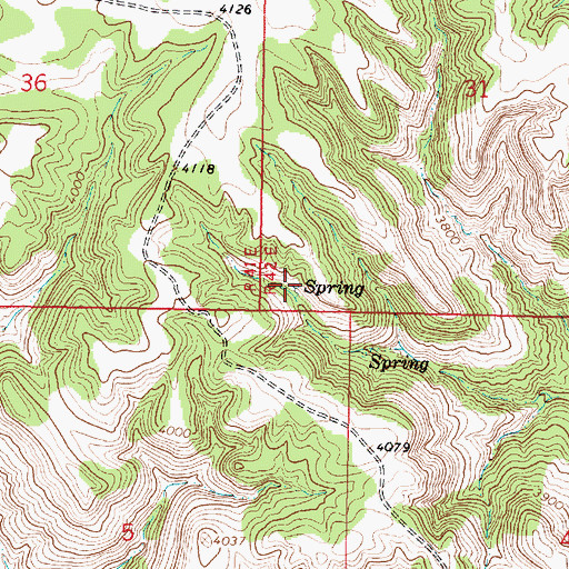 Topographic Map of 05S42E31CCCD01 Spring, MT