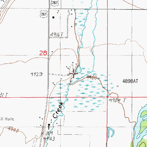 Topographic Map of 05S01W28DDBC01 Well, MT