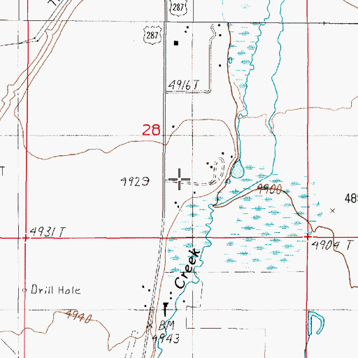 Topographic Map of 05S01W28DCBA01 Well, MT