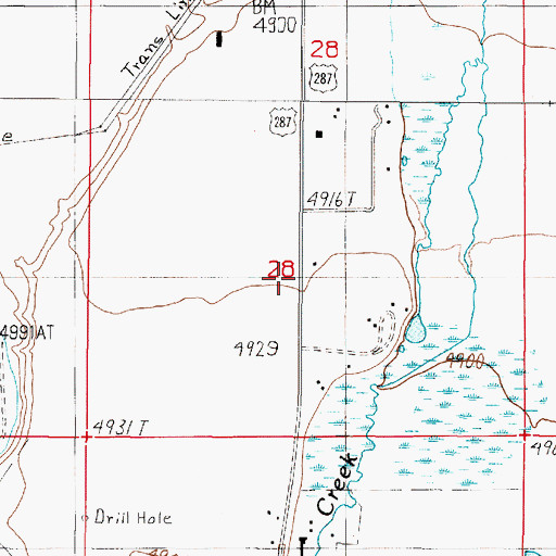 Topographic Map of 05S01W28DBCB02 Well, MT