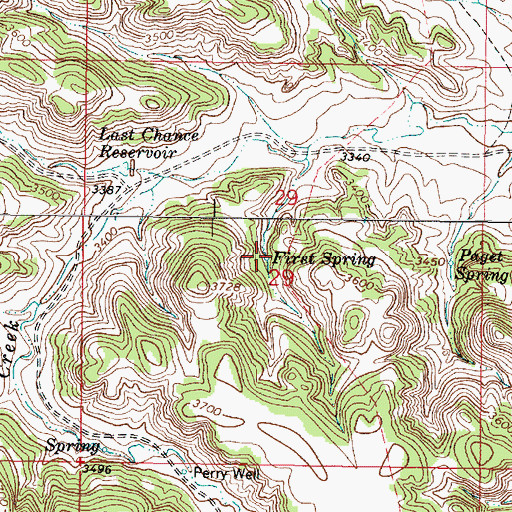 Topographic Map of 05S45E29BDDD01 Spring, MT