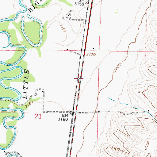 Topographic Map of 04S35E21AACD01 Well, MT