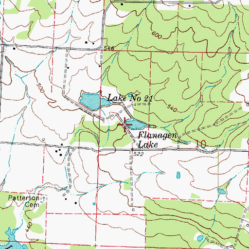 Topographic Map of Flanagan Lake Dam, AR