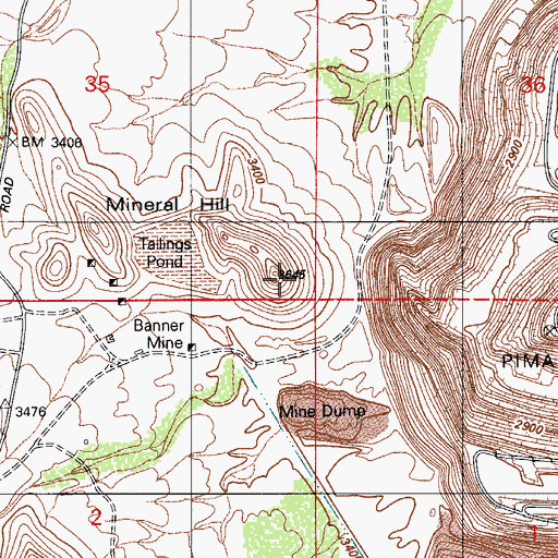 Topographic Map of Mineral Hill, AZ