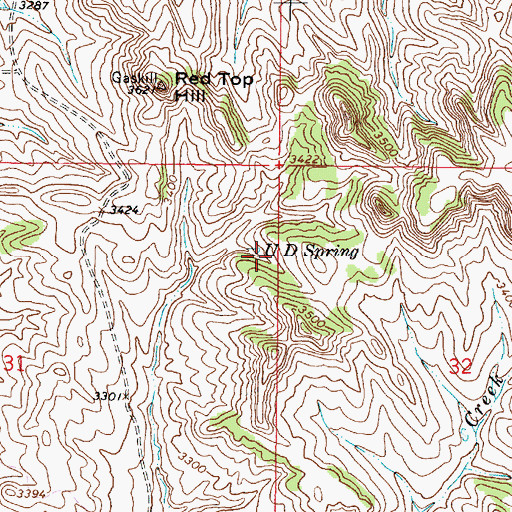 Topographic Map of 03S46E31AADD01 Spring, MT