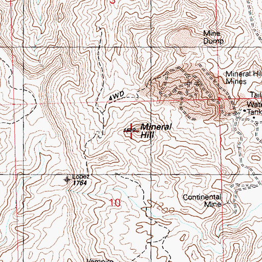 Topographic Map of Mineral Hill, AZ